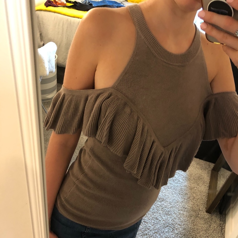 Express No Shoulder Ruffled Knit Tank